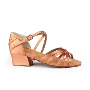 Portdance Mädchen Sapatos de Dança PD301 Basic - Cetim Dark Tan - 3 cm