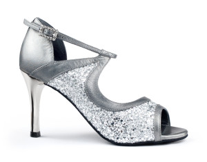 Portdance Damen Tanzschuhe PD504 Tango - Leder Silber/Glitter - 7 cm