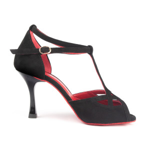 PortDance Mulheres Sapatos de Dança PD505 Pro - Nobuk Preto/Vermelha - 7 cm