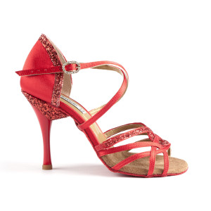 Portdance Damen Tanzschuhe PD800 - Satin Rot - 5,5 cm Slim - Größe: EUR 40