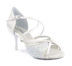 Portdance Mulheres Sapatos de dança PD801 - Cetim Branco - 5,5 cm Slim - Tamanho: EUR 38