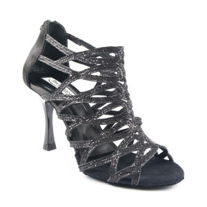 Portdance Damen Tanzschuhe PD803 Pro - Satin Schwarz/Glitter - 7 cm