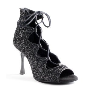 PortDance Donne Scarpe das Ballo PD805 - Glitter Nero - 7 cm