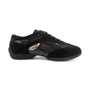 PortDance Mulheres Dance Sneakers PD01 Fashion - Camurça/Laca Preto