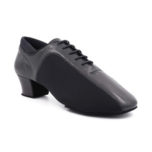 PortDance Herren Latein Tanzschuhe PD015 Pro - Leder/Neopren Schwarz - 4,5 cm