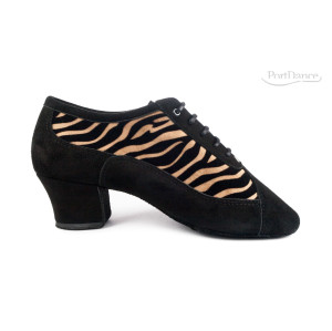 Portdance Mujeres Zapatos de Práctica PD703 - Nubuck Negro/Tiger - 4 cm Cuban - Talla: EUR 41