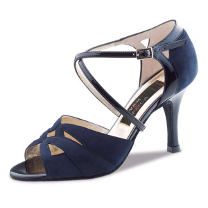 Nueva Epoca Damen Tanzschuhe Rosita - Veloursleder Blau/Lack Schwarz - 6 cm Stiletto [UK 4]