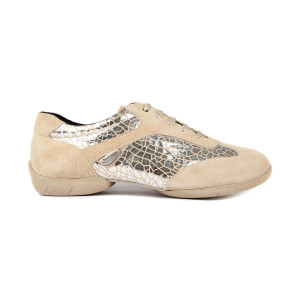 PortDance Damen Dance Sneakers PD08 - Leder Silber Craquele