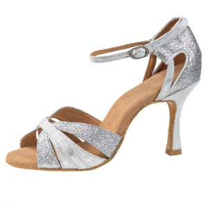 Rummos Damen Latein Tanzschuhe Elite Aura 139/169 - Leder/Glitter Silber - 7 cm