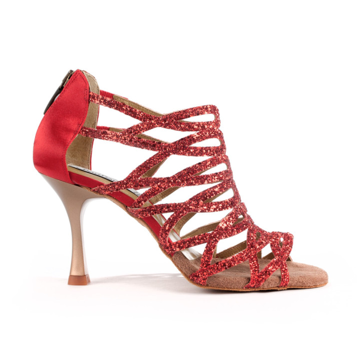 PortDance Mujeres Zapatos de Baile PD803 Pro - Satén Rojo - 7 cm