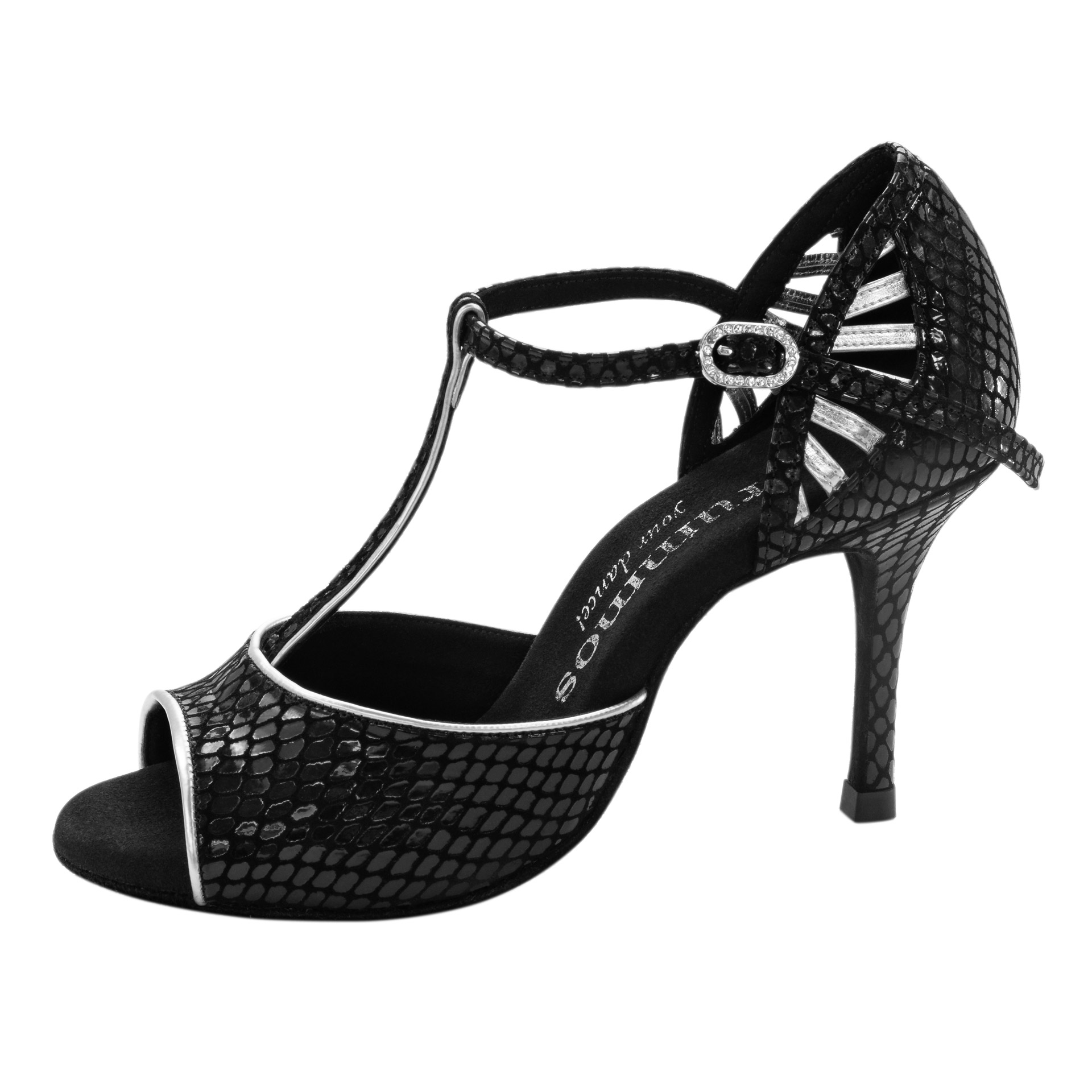 Rummos Ladies Dance Shoes Valentina Black/Silver Leather 8 cm