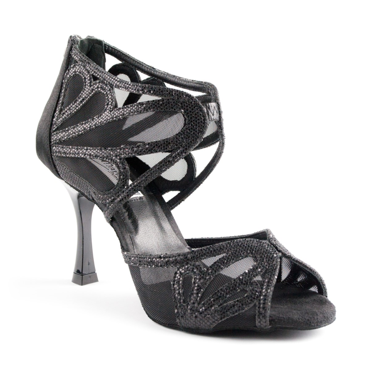Portdance Femmes Chaussures de Danse PD803 Pro Petit 6 cm Flare Satin/Glitter Noir 